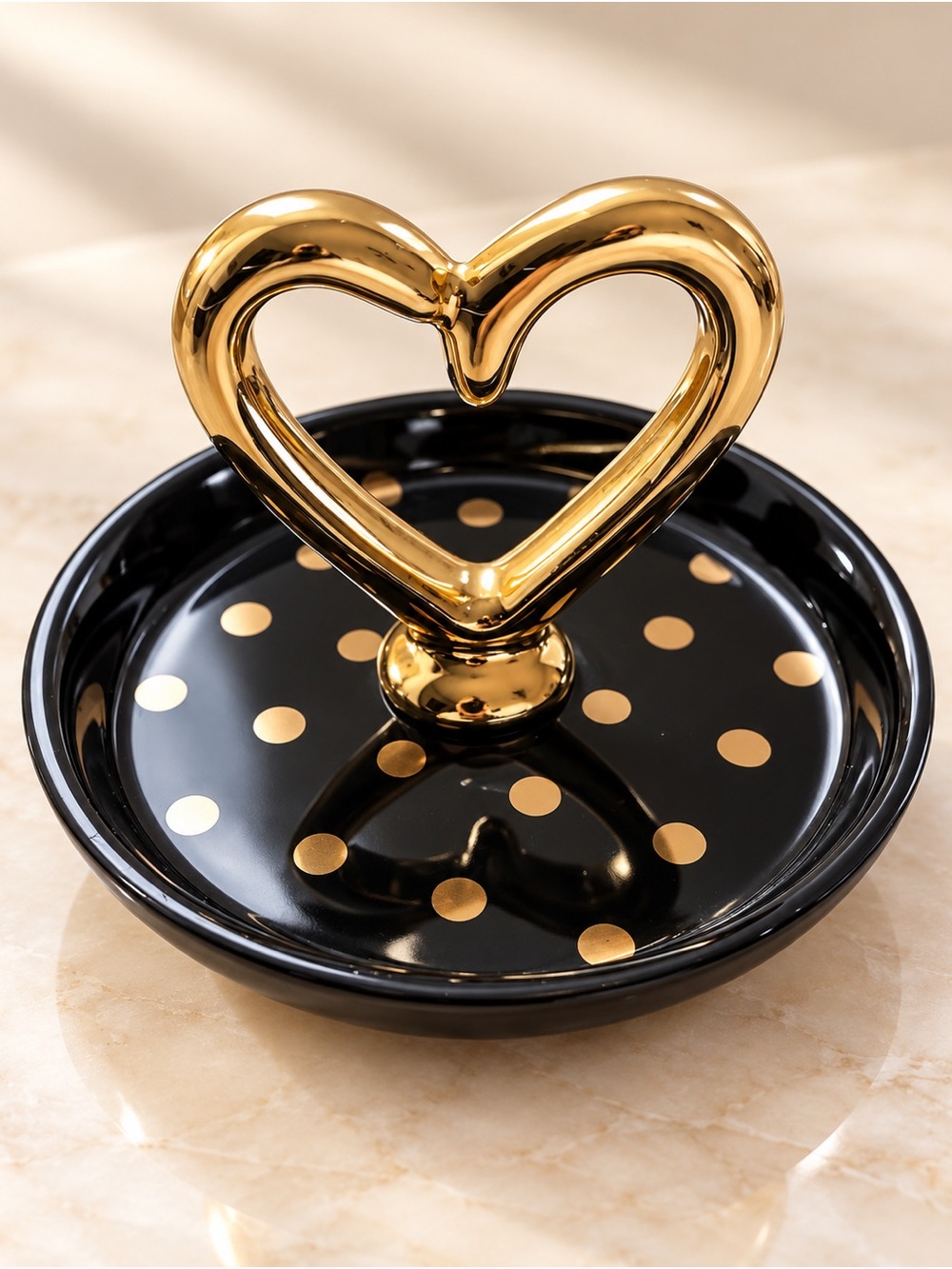 Black & Gold Heart Ring Holder Jewelry Tray